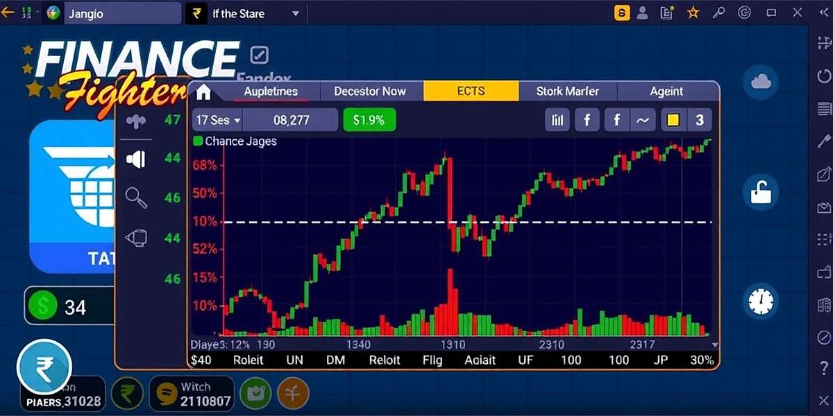 Finance Fighter game interface showing Indian stock market simulation with rupee currency
